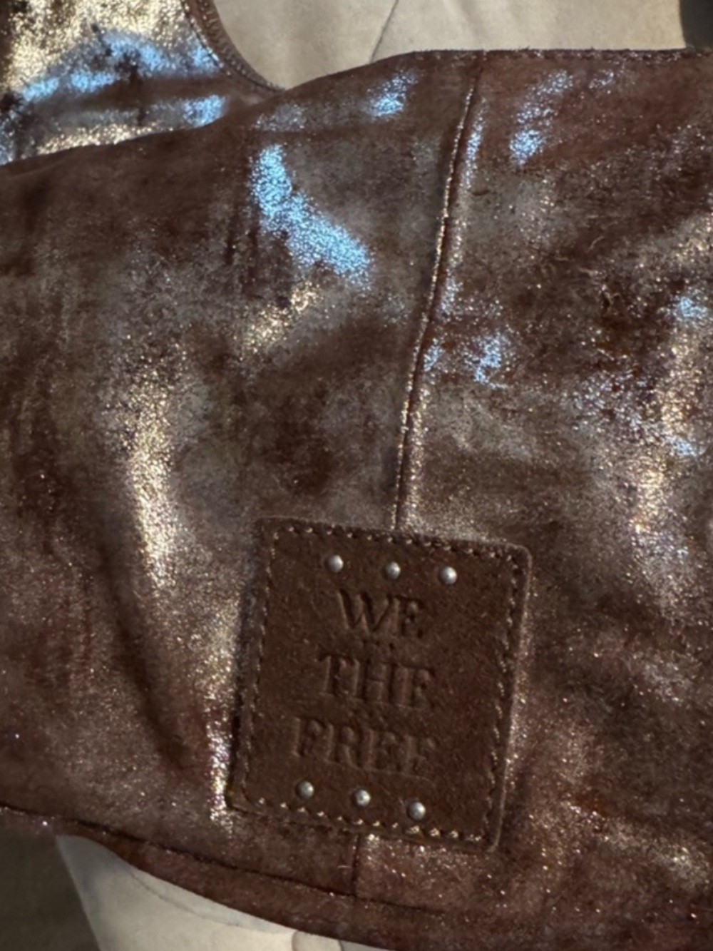 Free People We The Free Pyrite Metallic Brown Leather Sparta Sling Crossbody Bag - Picture 7 of 8